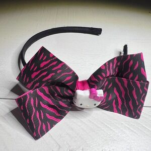 Hello Kitty Pink and Black Zebra Striped Headband with Bow and Kitty Charm